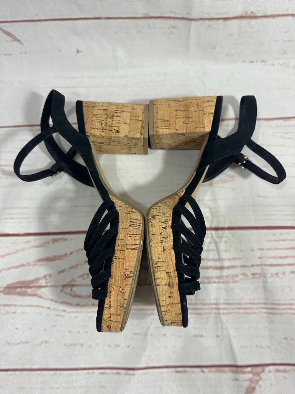 Black Cork Platform Sandals with Ankle Strap